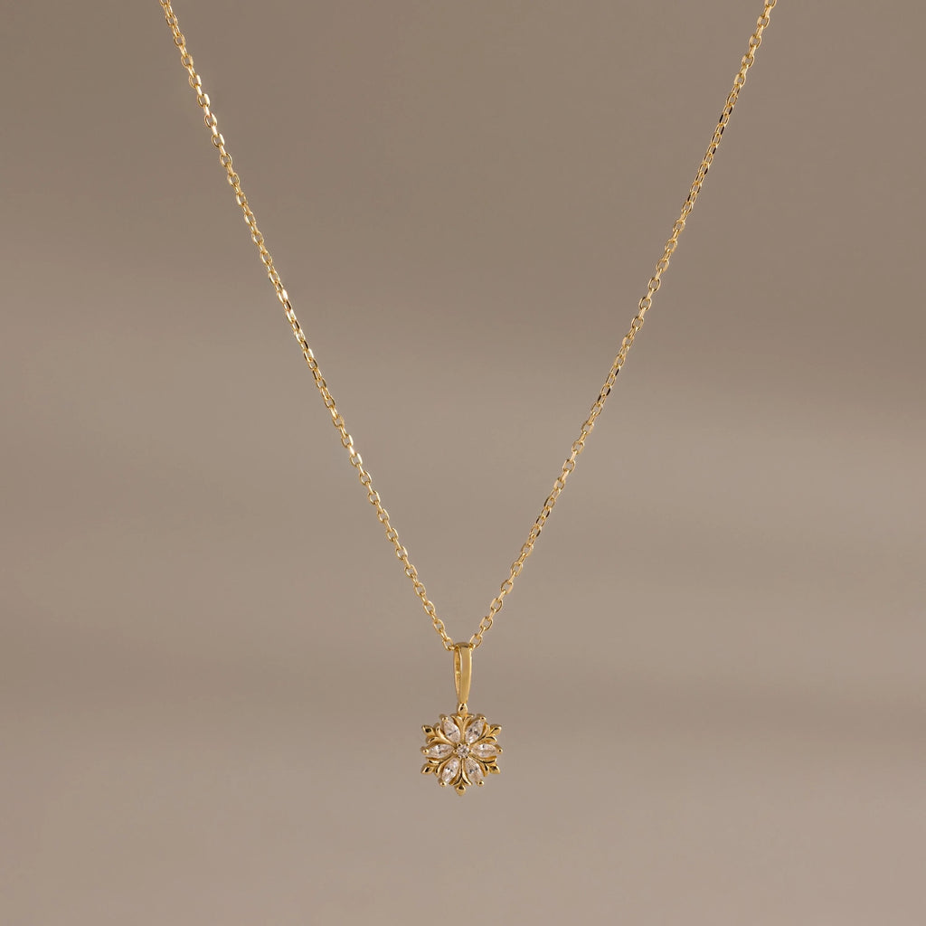 Diamond Poinsettia Charm Necklace Silver 18K Gold Plated