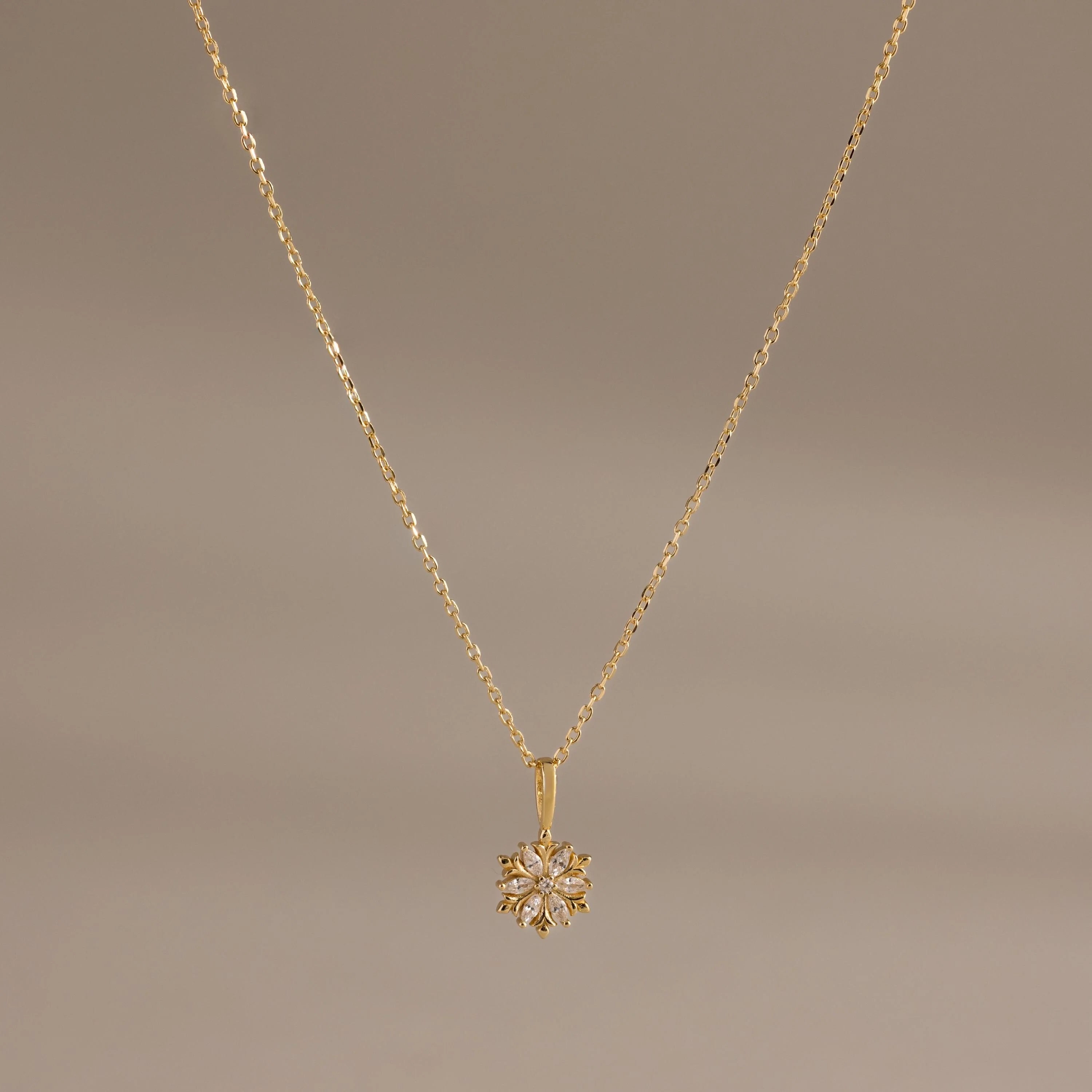 Diamond Poinsettia Charm Necklace Silver 18K Gold Plated
