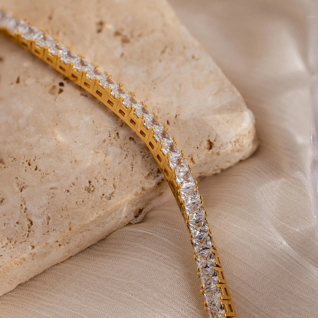 Princess Cut Diamond Tennis Bracelet Silver 18K Gold Plated