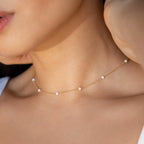 Opal Station Necklace Silver 18K Gold Plated