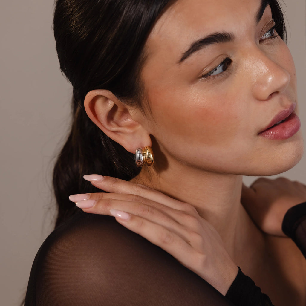 Mixed Metal Puff Studs  Silver 18K Gold Plated