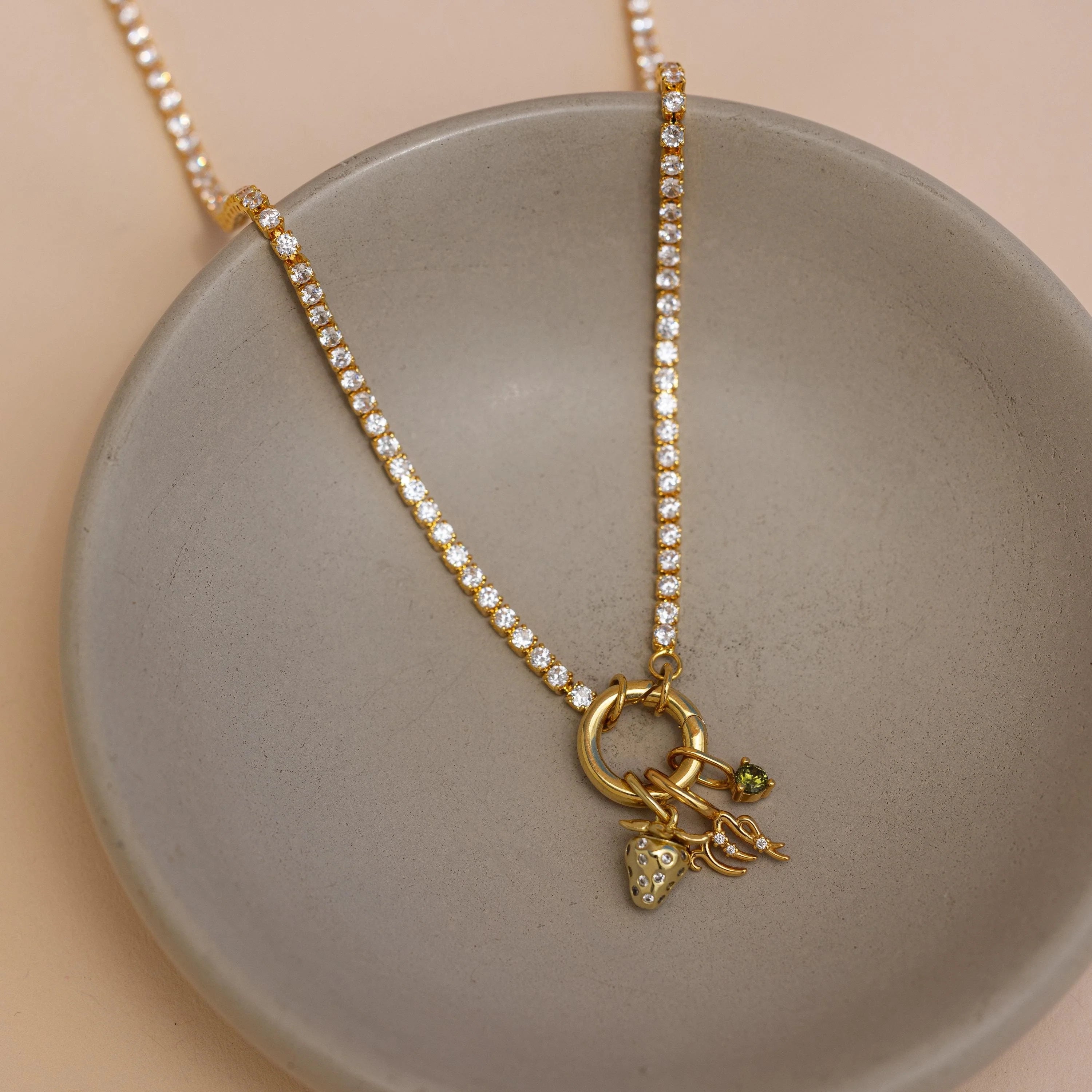 Diamond Tennis Clasp Necklace Silver 18K Gold Plated