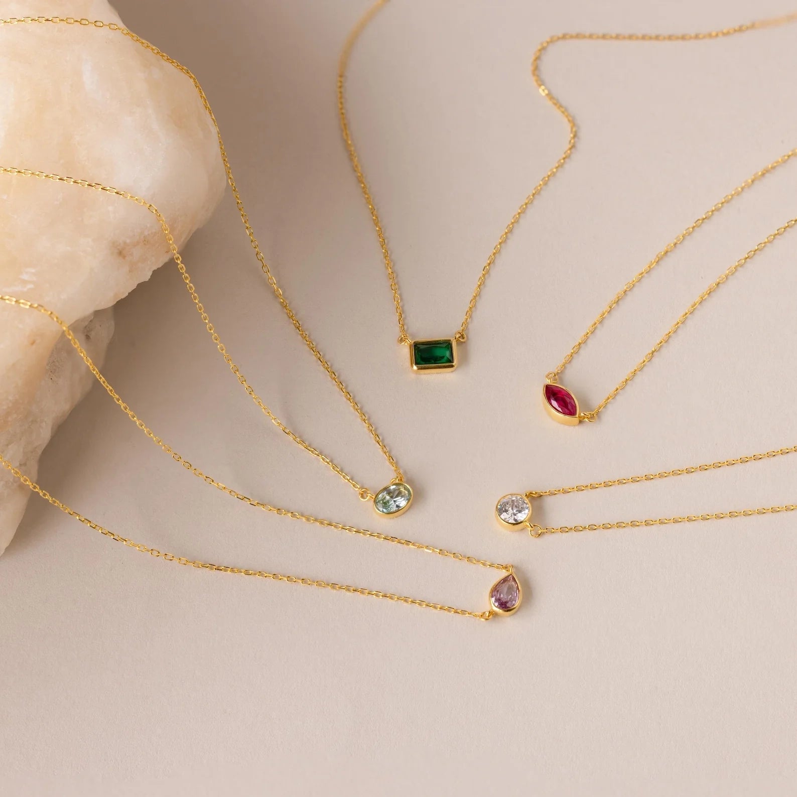 Custom Cut Birthstone Necklace Silver 18K Gold Plated