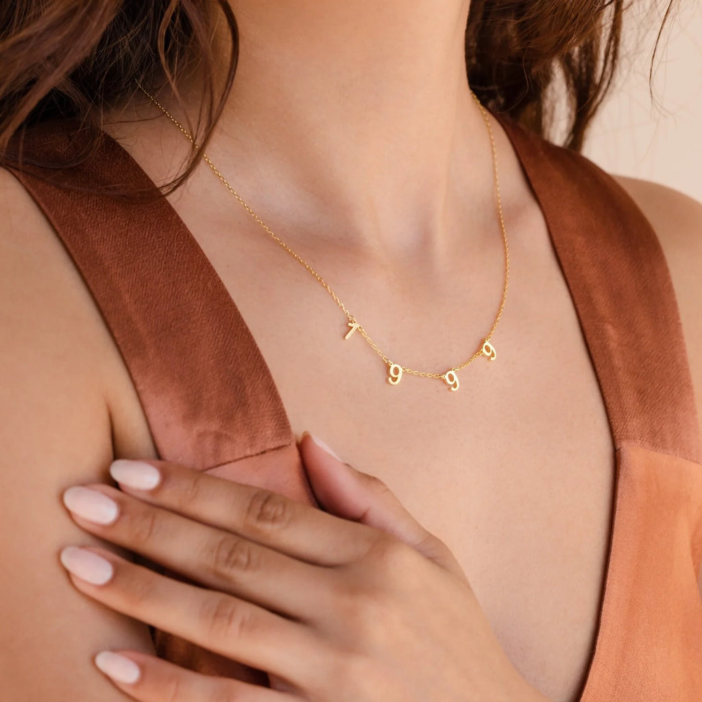 Alice Spaced Number Necklace Silver 18K Gold Plated