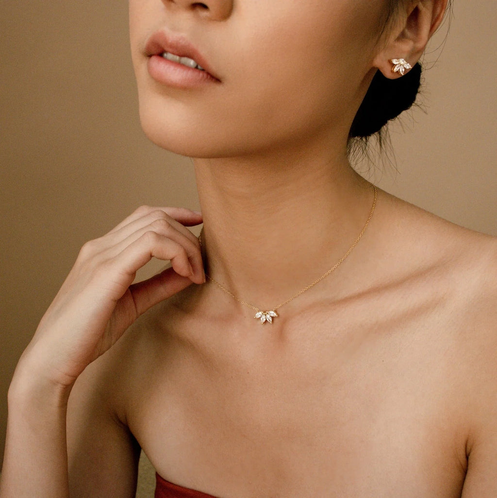 Marquise Diamond Flower Necklace Silver 18K Gold Plated