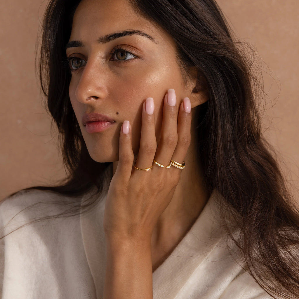Baguette Opal Ring Set Silver 18K Gold Plated