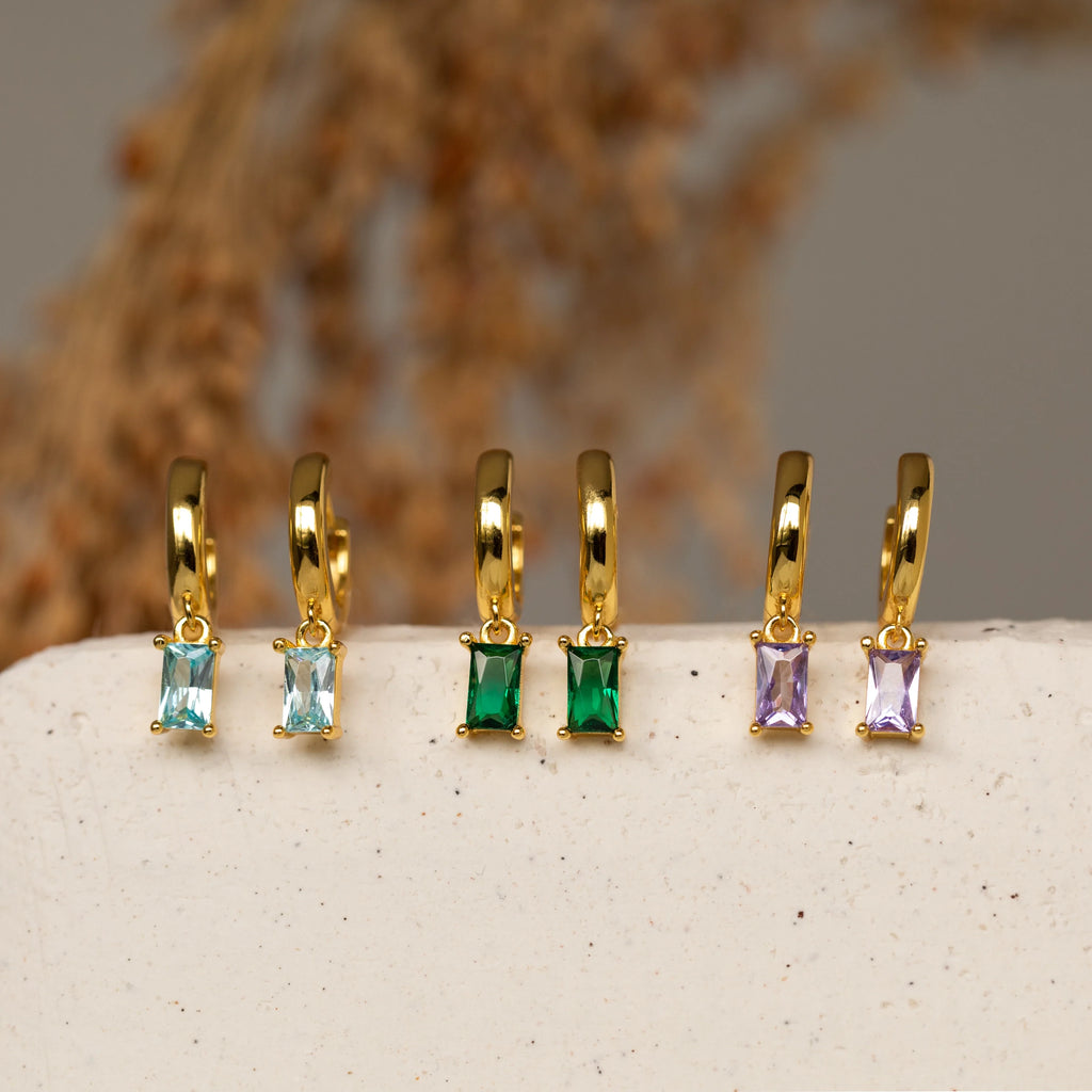 Baguette Birthstone Huggies Silver 18K Gold Plated