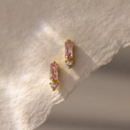 Diamond Baguette Birthstone Drop Studs Silver 18K Gold Plated