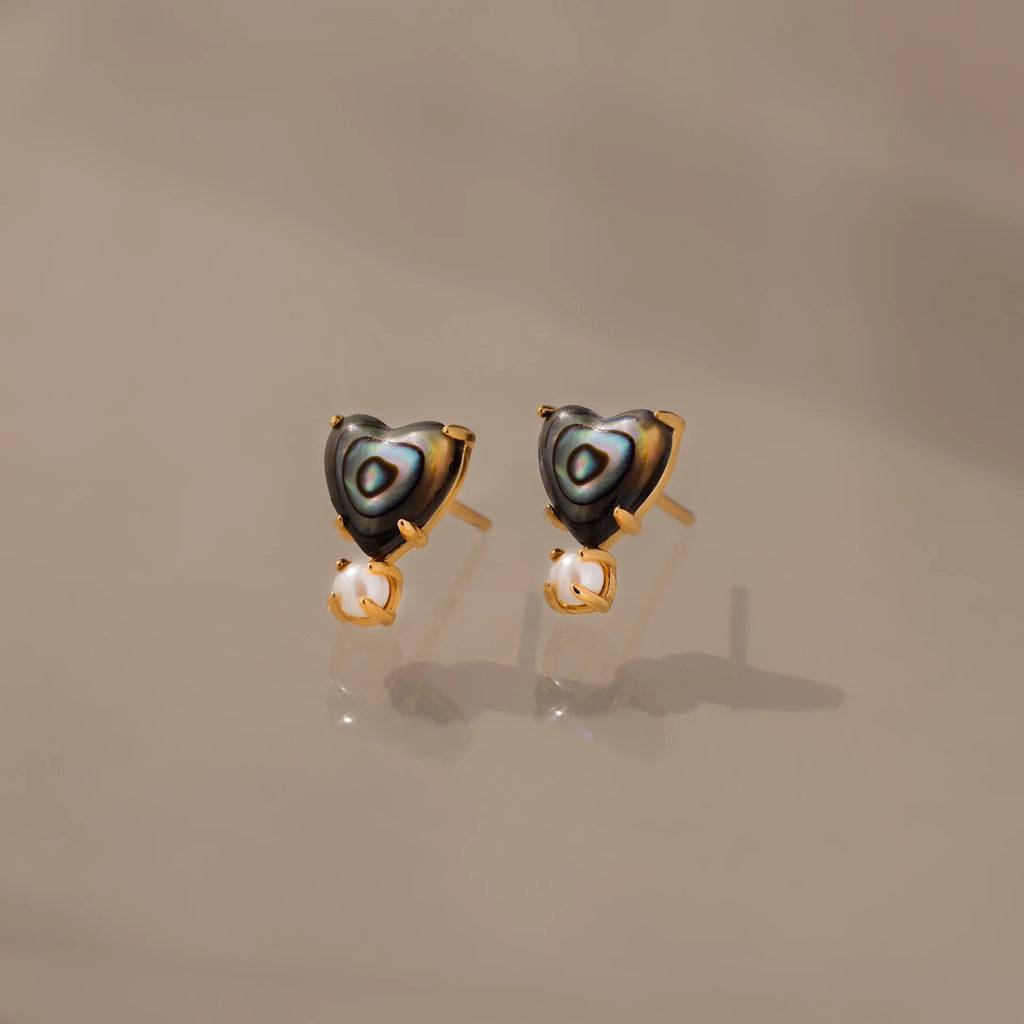 Abalone Pearl Heart Studs Silver 18K Gold Plated