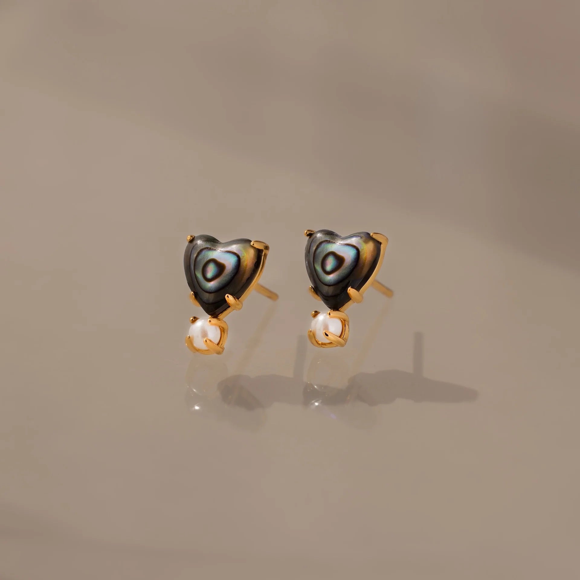 Abalone Pearl Heart Studs Silver 18K Gold Plated