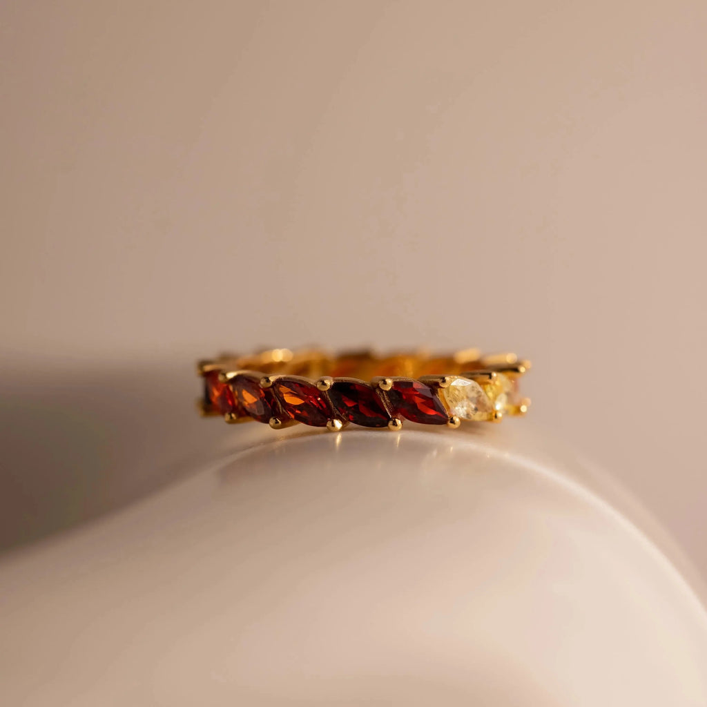 Garnet Marquise Ombre Ring Silver 18K Gold Plated