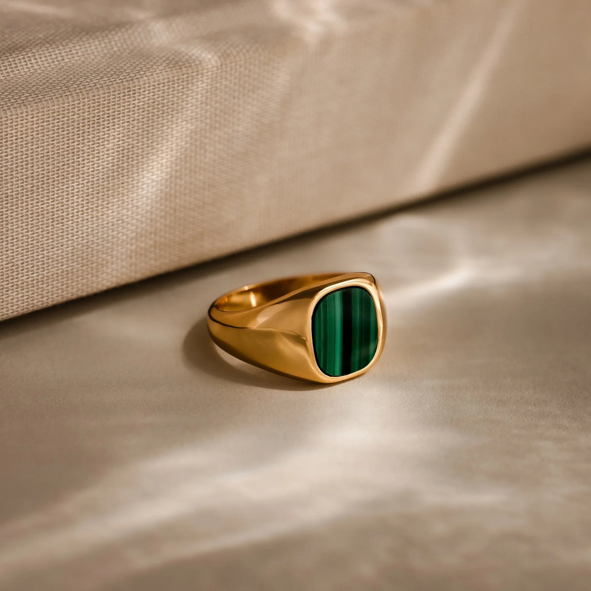 Malachite Signet Ring Silver 18K Gold Plated