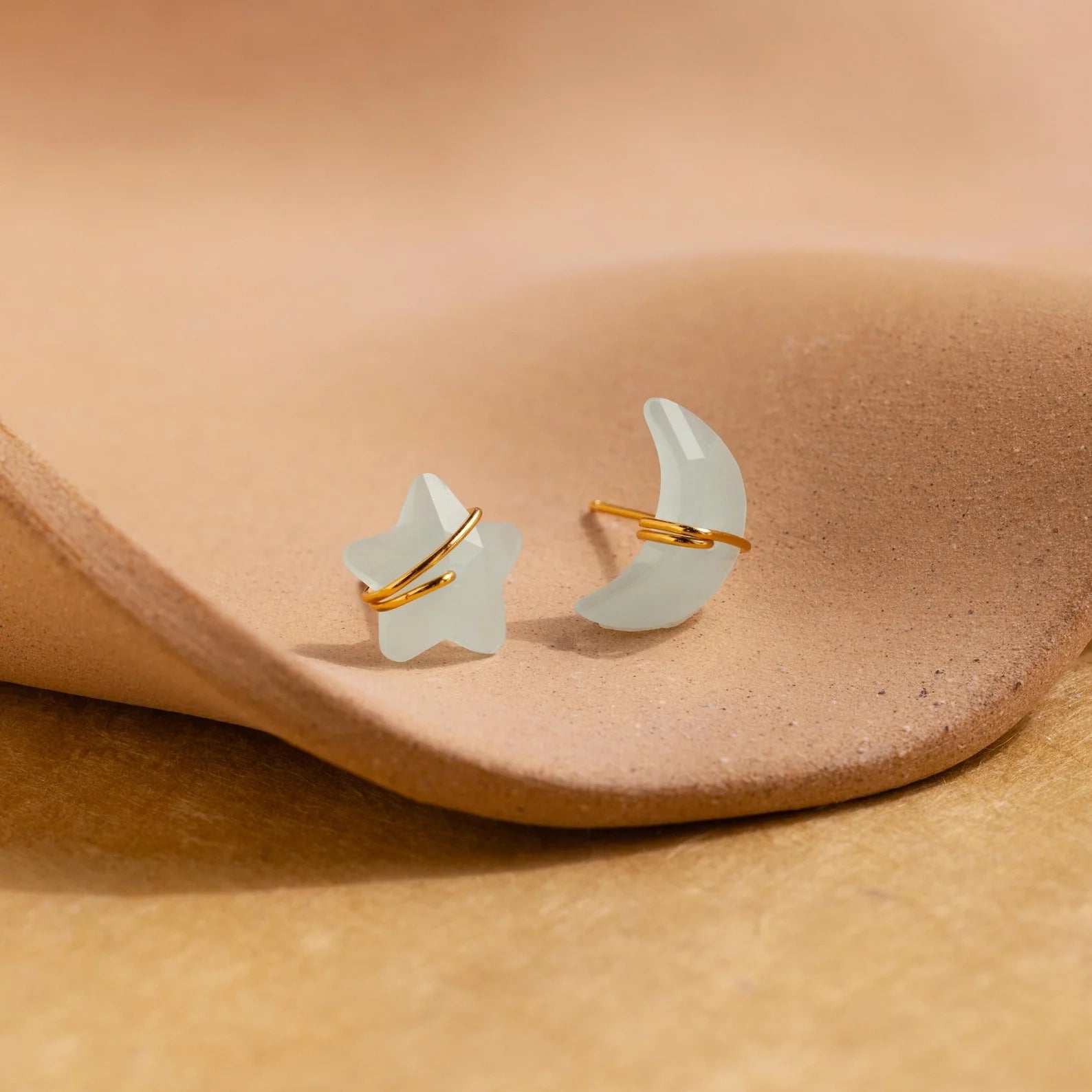 Aquamarine Moon & Star Studs Silver 18K Gold Plated