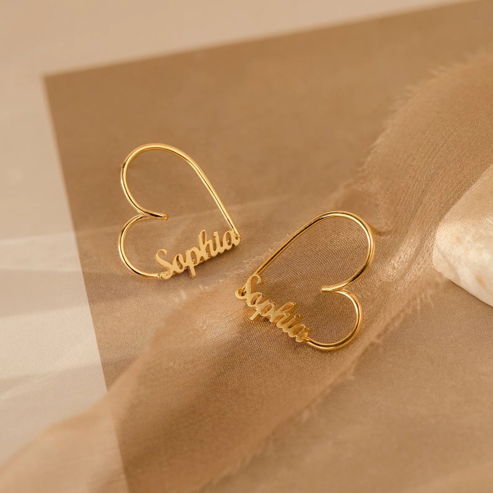 London Heart Name Earrings Silver 18K Gold Plated