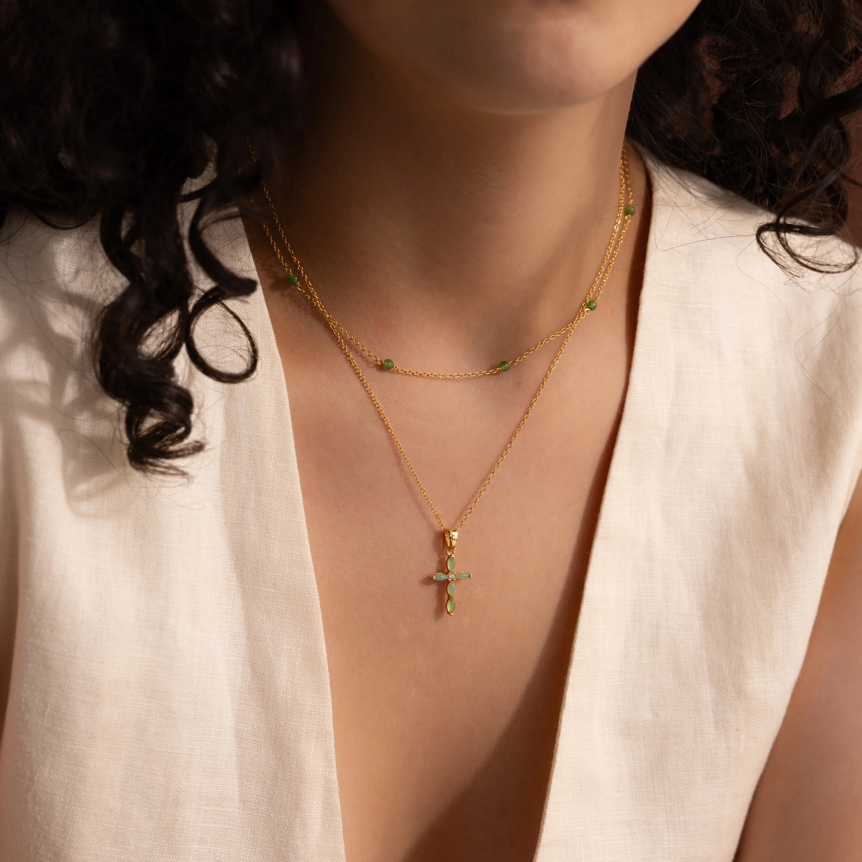 Diamond Marquise Jade Cross Necklace Silver 18K Gold Plated