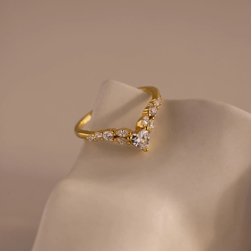 Heart Curve Cluster Ring Silver 18K Gold Plated