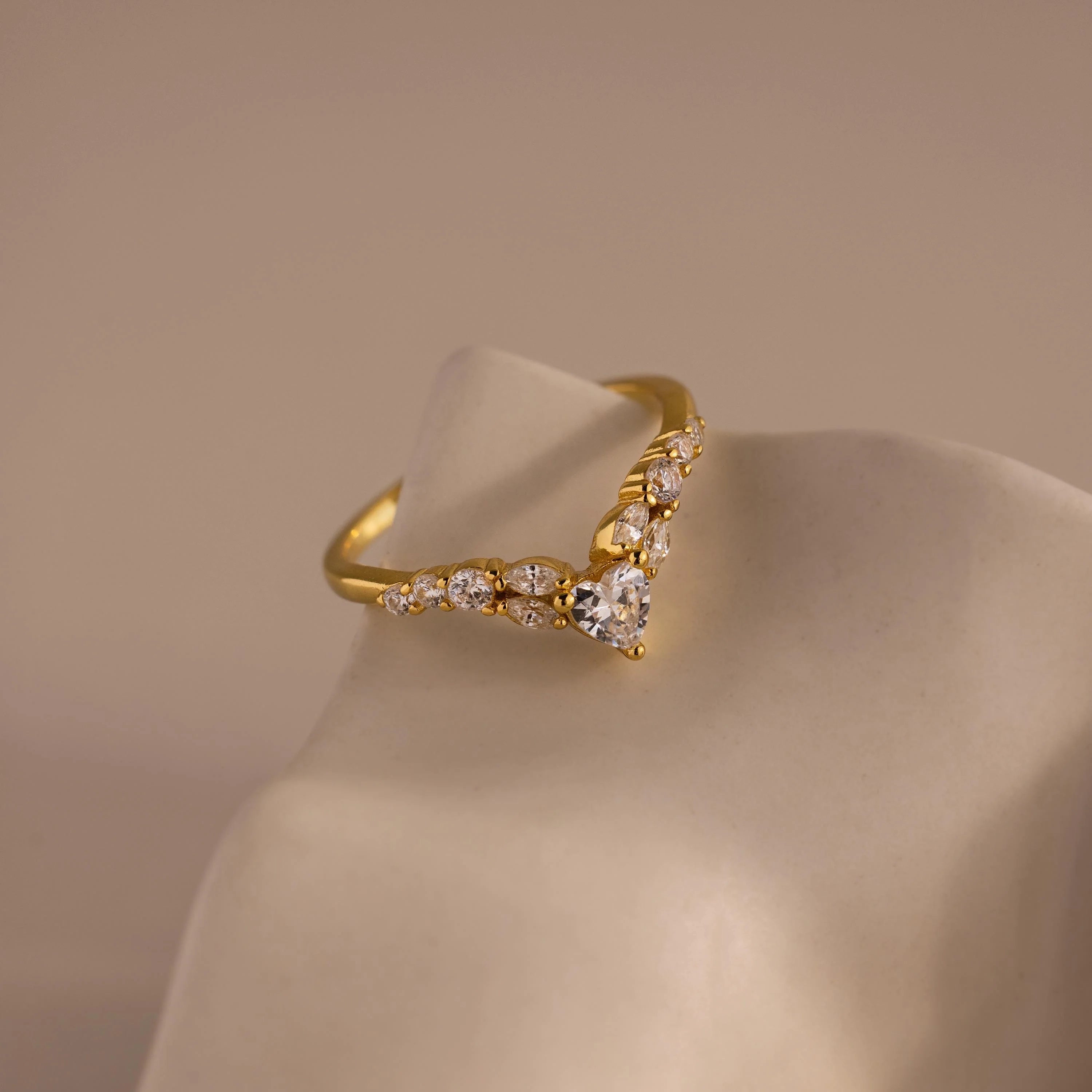 Heart Curve Cluster Ring Silver 18K Gold Plated