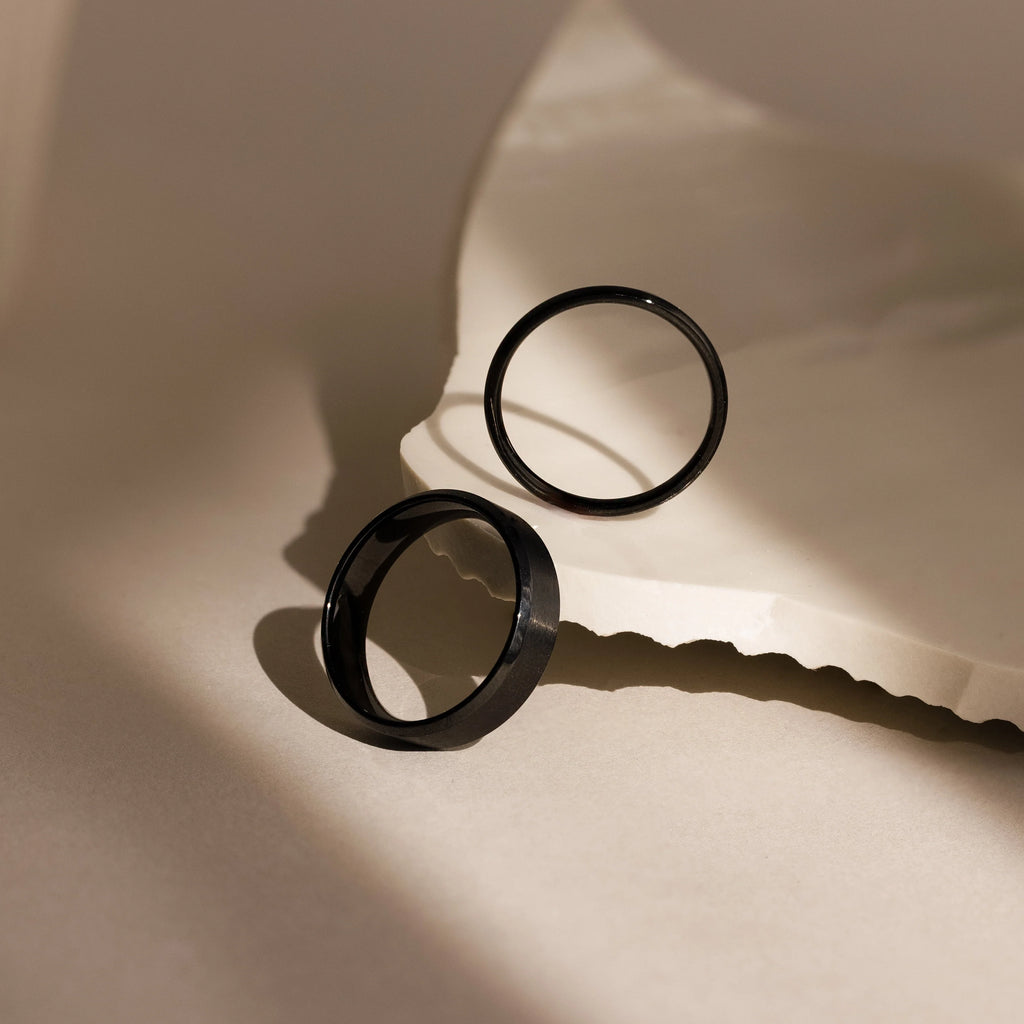 Men's Thick Black Ring Silver 18K Gold Plated