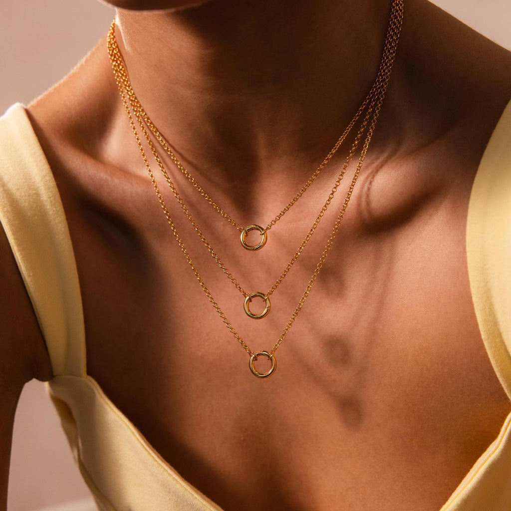 Cable Chain Circle Charm Necklace Silver 18K Gold Plated