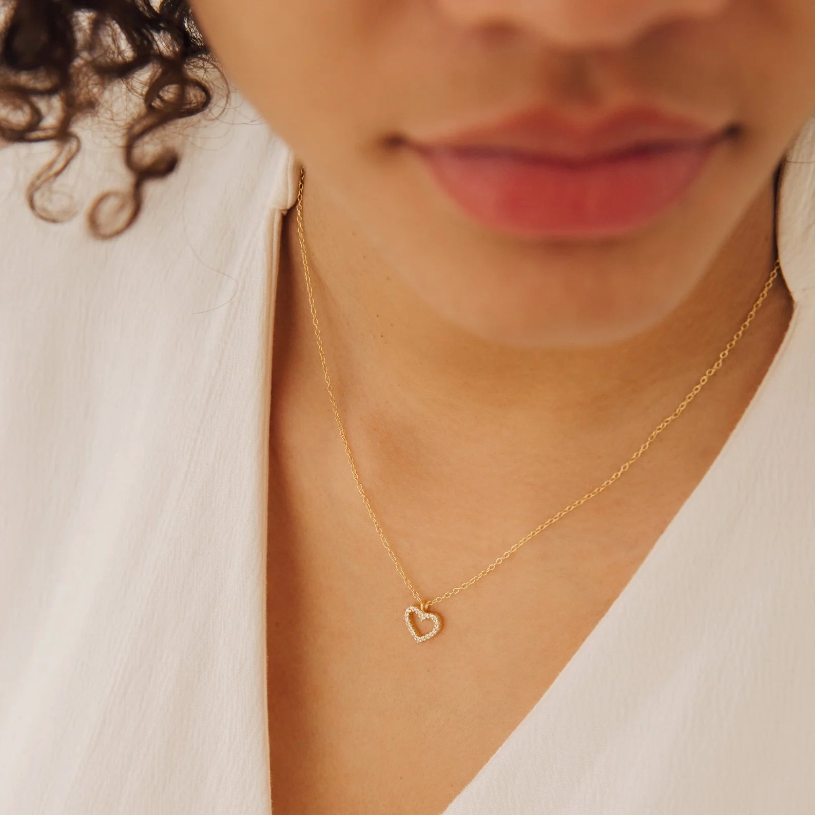 Forever Pave Heart Necklace Silver 18K Gold Plated