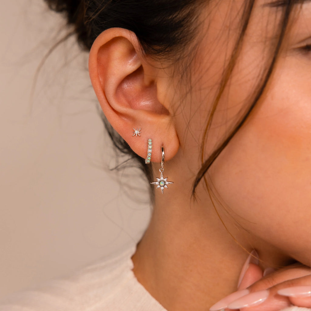 Opal Starburst Earrings Set Silver 18K Gold Plated