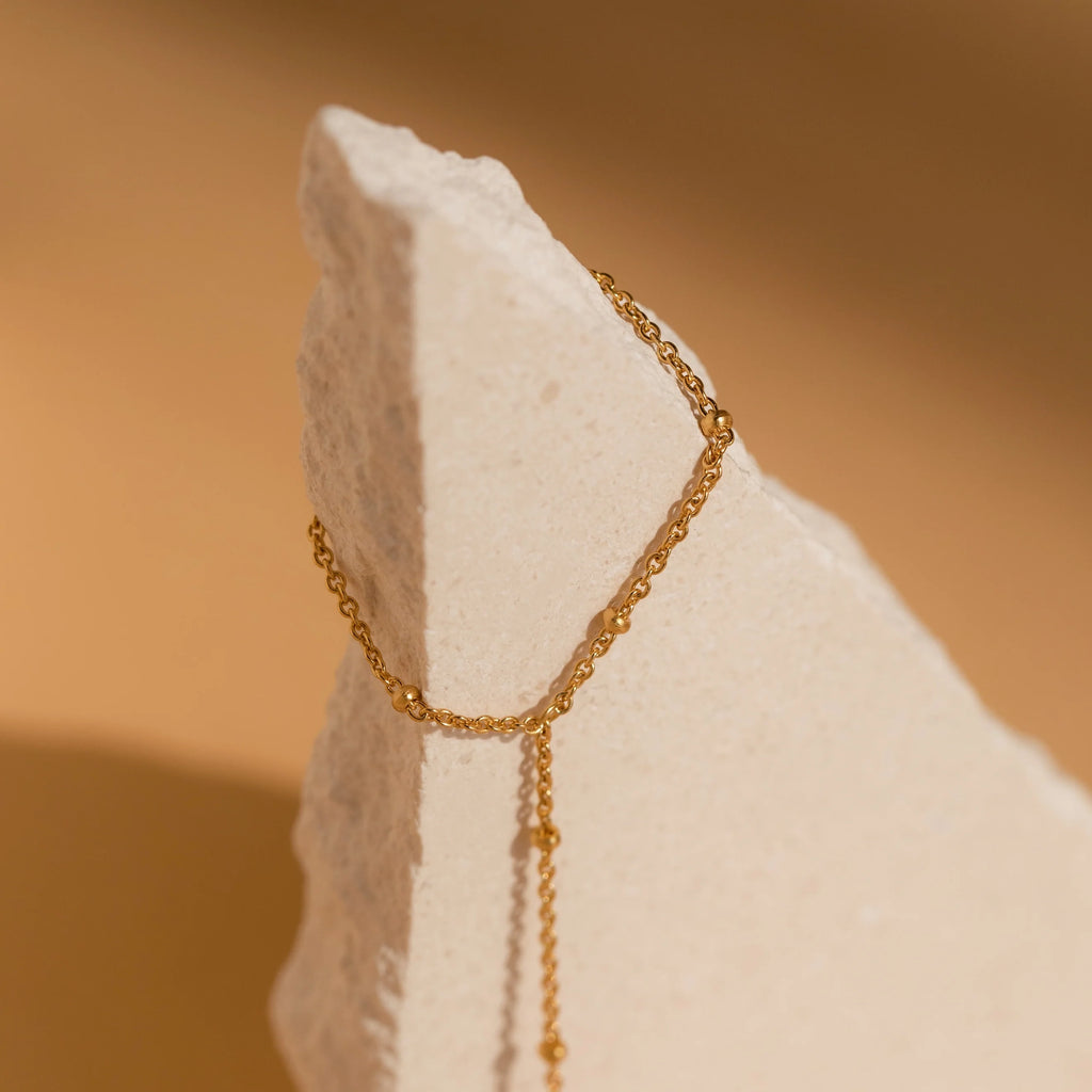 Beaded Hand Chain Bracelet Silver 18K Gold Plated