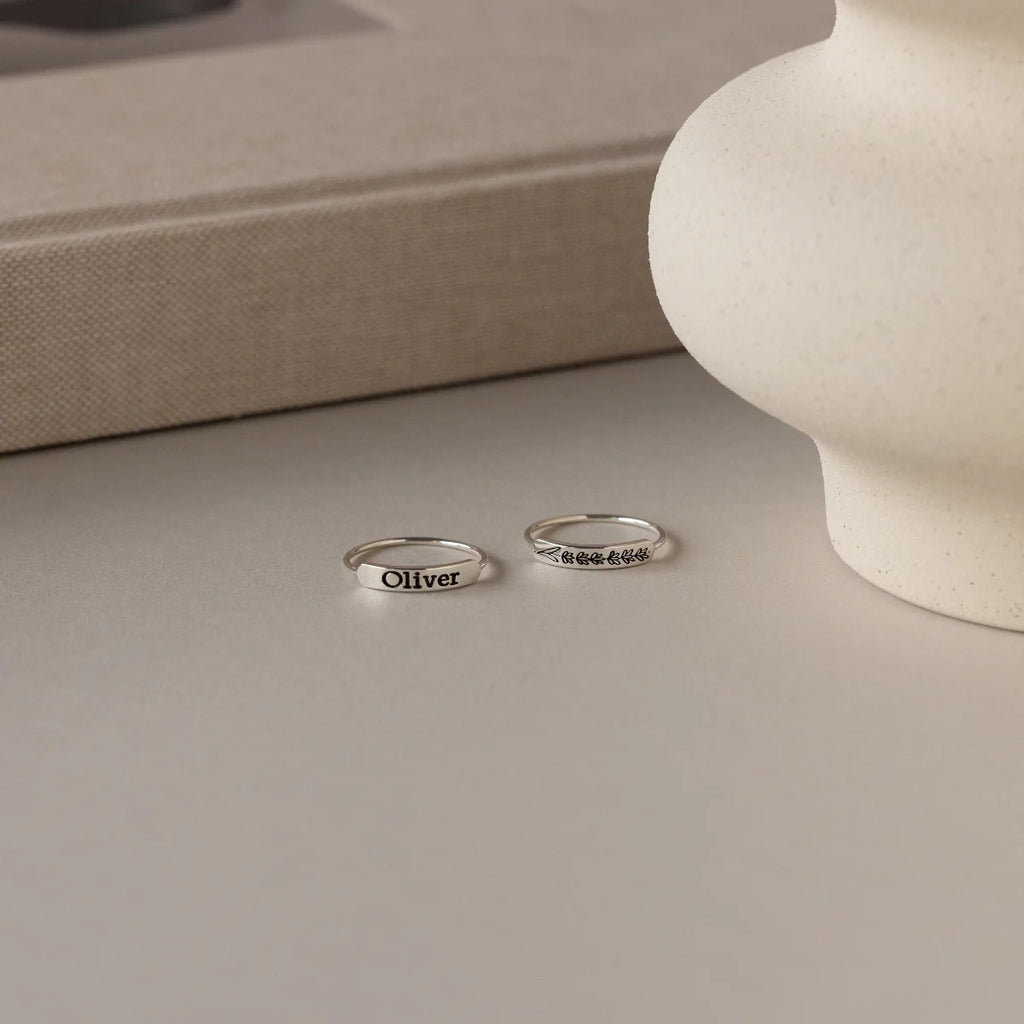 Birth Flower Bar Ring Silver 18K Gold Plated