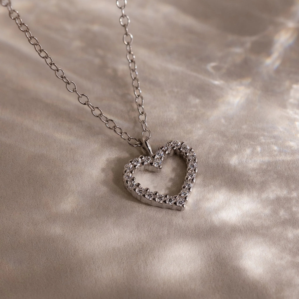 Forever Pave Heart Charm Necklace Silver 18K Gold Plated