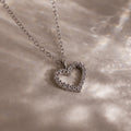 Forever Pave Heart Charm Necklace Silver 18K Gold Plated