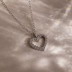 Forever Pave Heart Charm Necklace Silver 18K Gold Plated