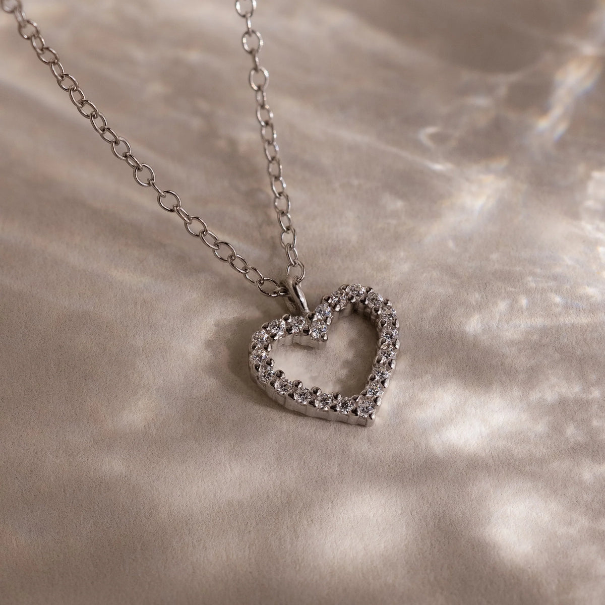 Forever Pave Heart Charm Necklace Silver 18K Gold Plated