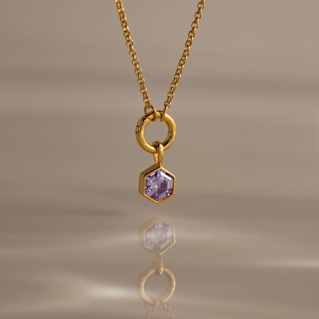 Hexagon Birthstone Charm Silver 18K Gold Plated