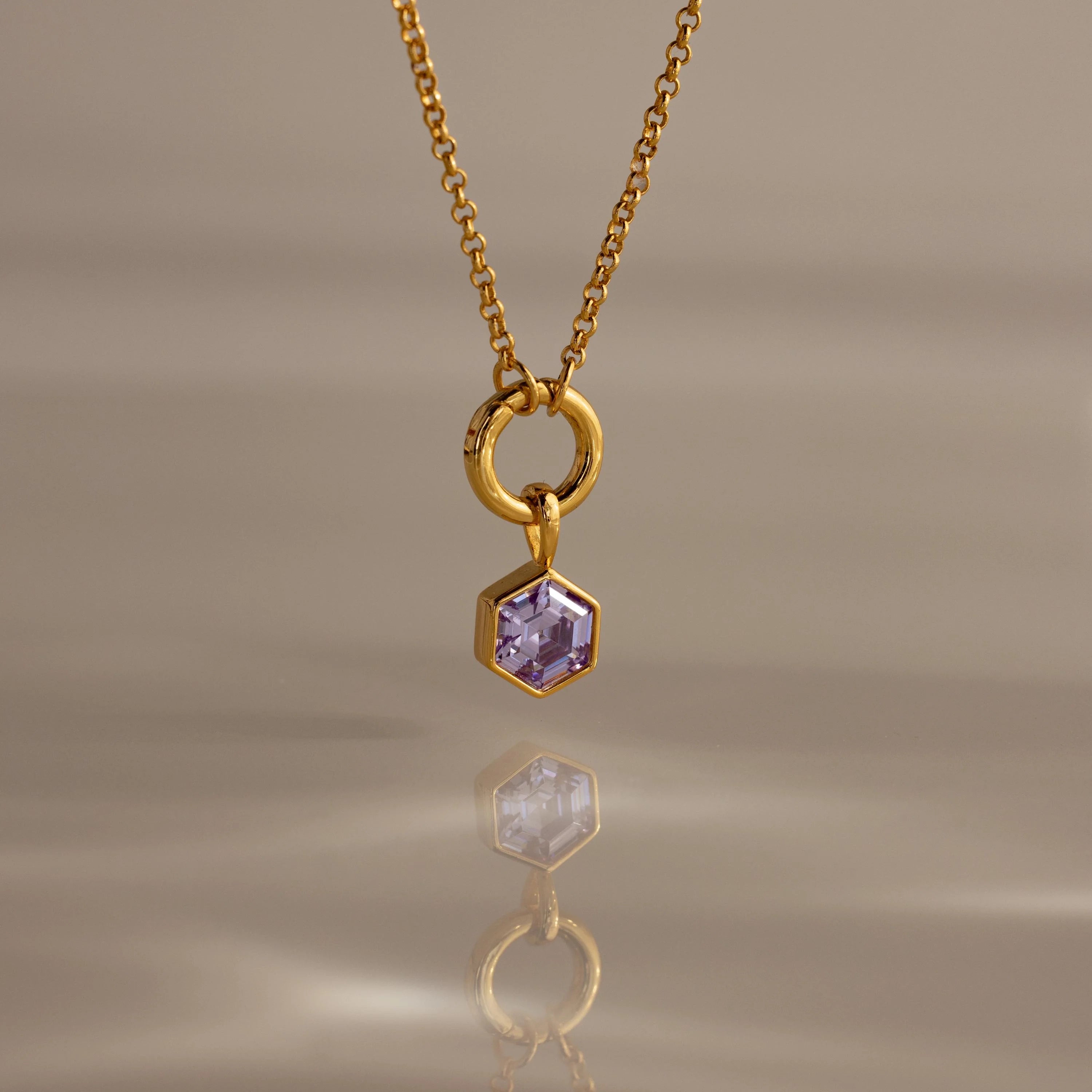 Hexagon Birthstone Charm Silver 18K Gold Plated