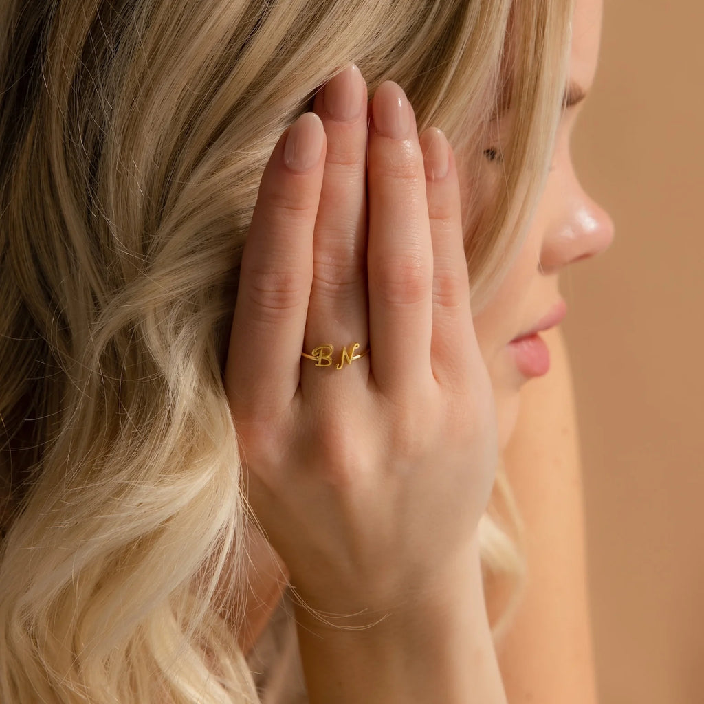 Hallie Duo Initial Ring Silver 18K Gold Plated