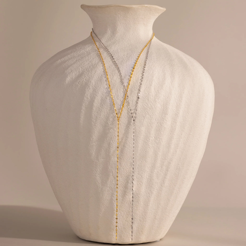 Mirror Chain Lariat Necklace Silver 18K Gold Plated
