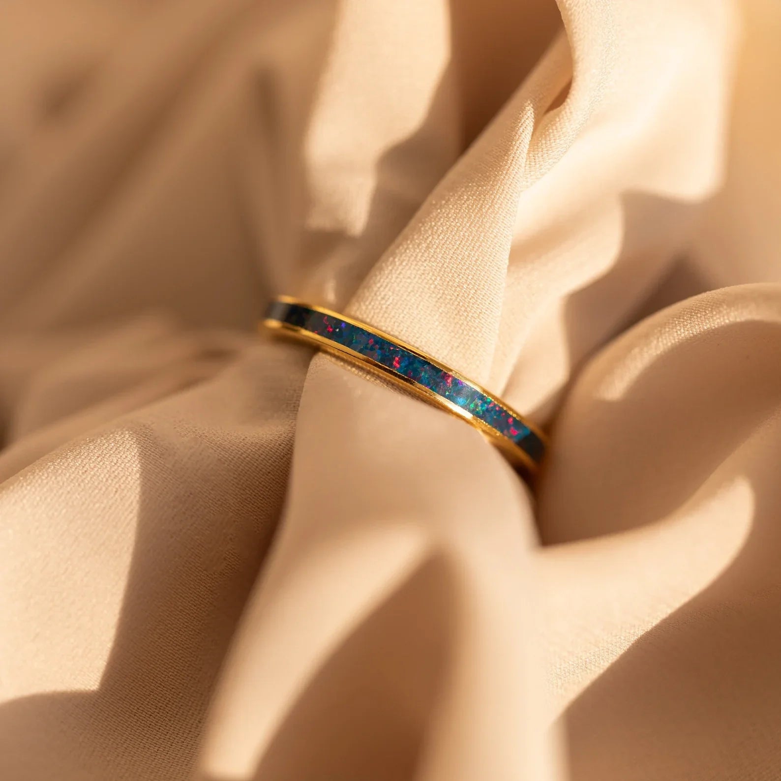 Opal Inlay Rings Set Silver 18K Gold Plated