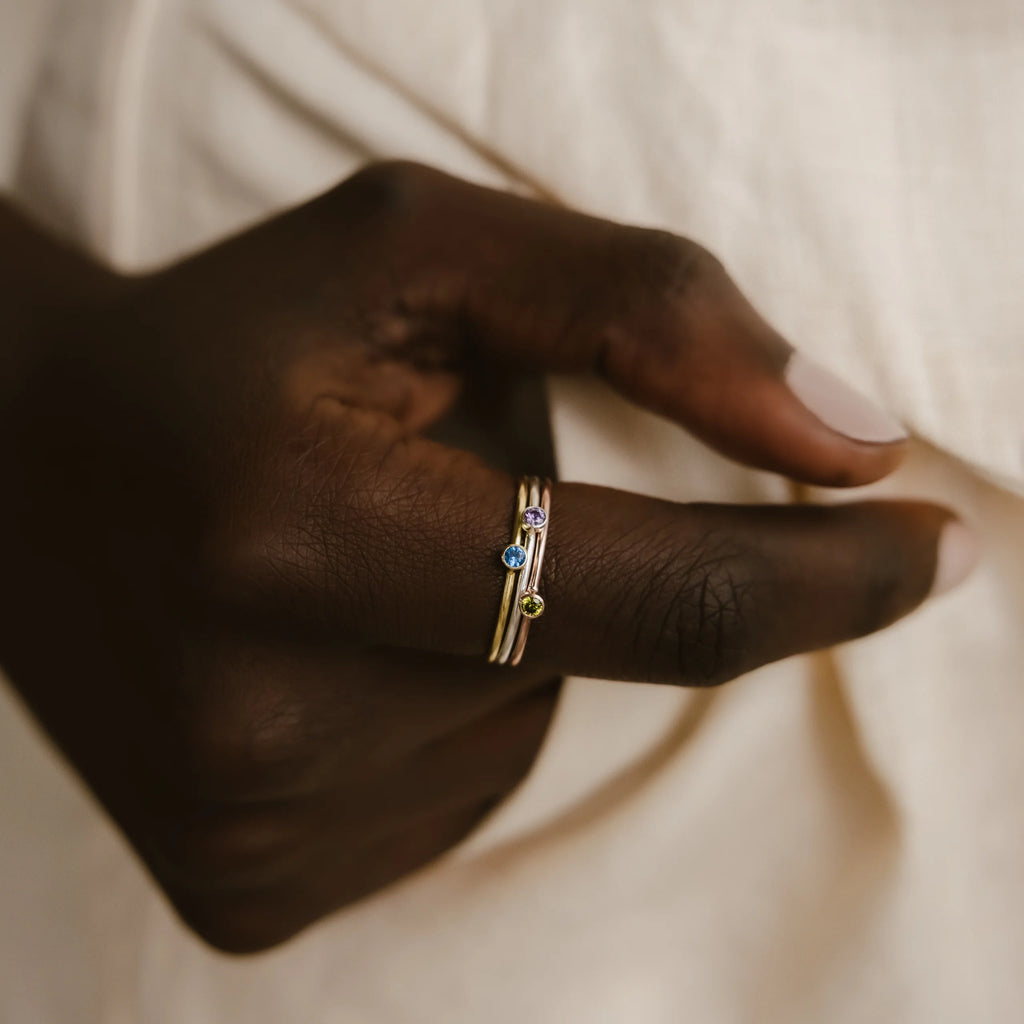 Tiny Birthstone Ring Silver 18K Gold Plated