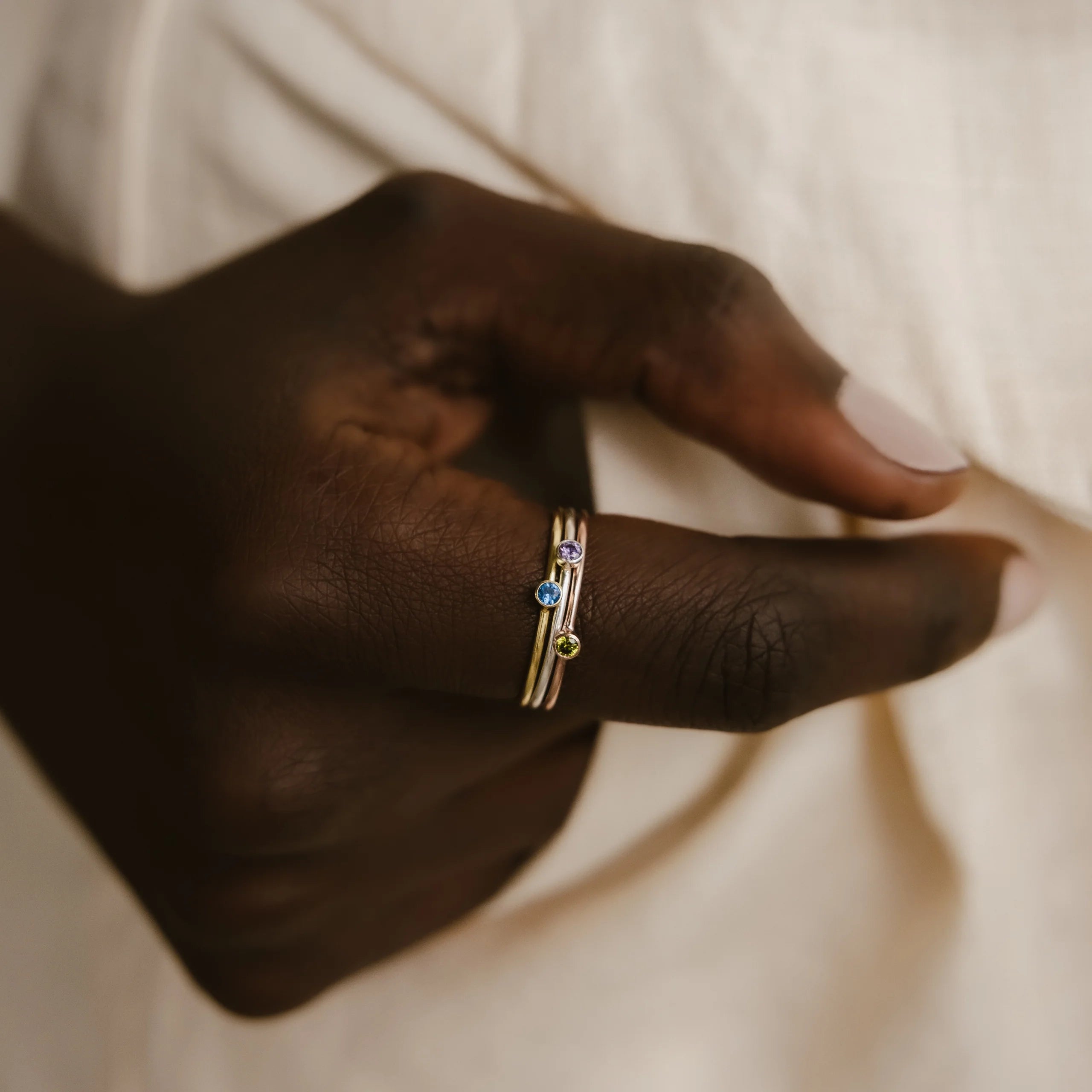 Tiny Birthstone Ring Silver 18K Gold Plated