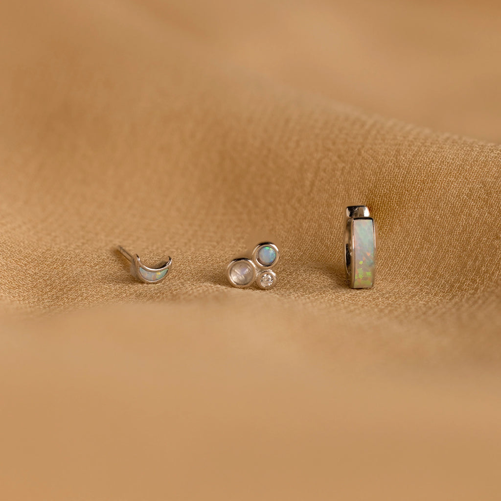 Opal Inlay Earrings Set Silver 18K Gold Plated