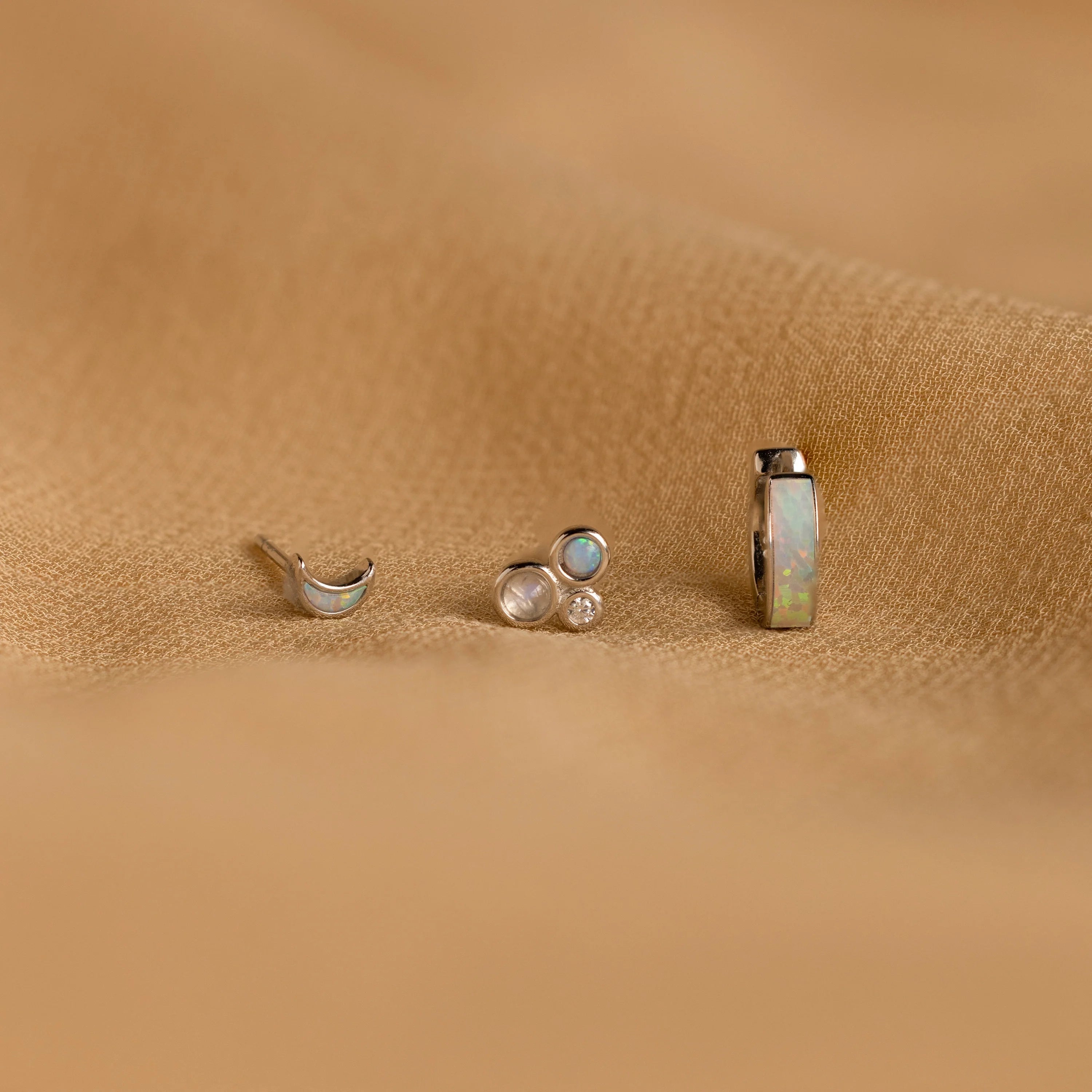 Opal Inlay Earrings Set Silver 18K Gold Plated