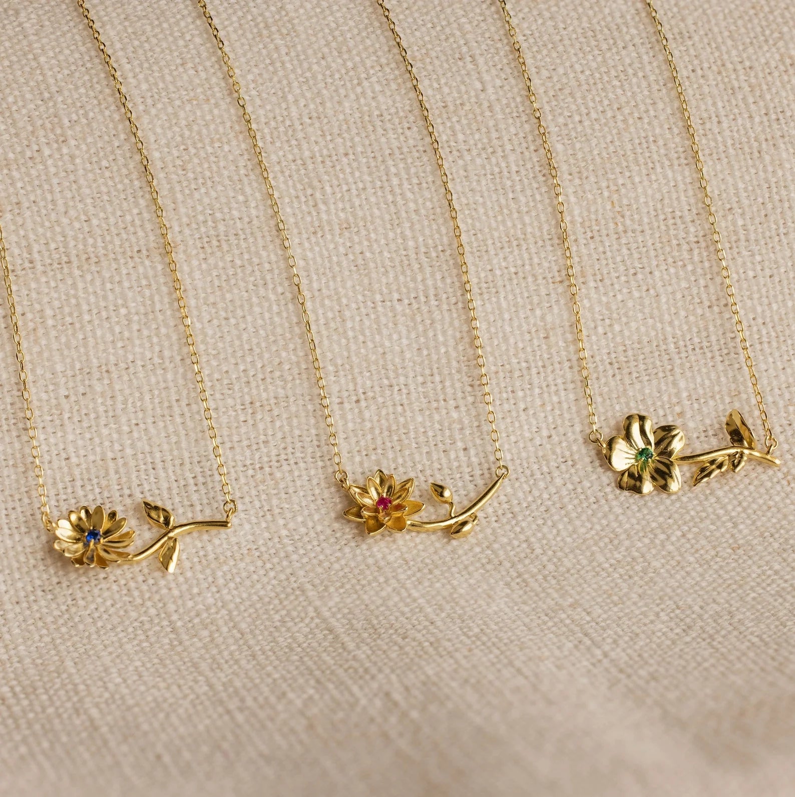 Flower Birthstone Necklace Silver 18K Gold Plated