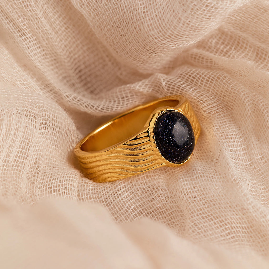 Celestial Black Signet Ring Silver 18K Gold Plated