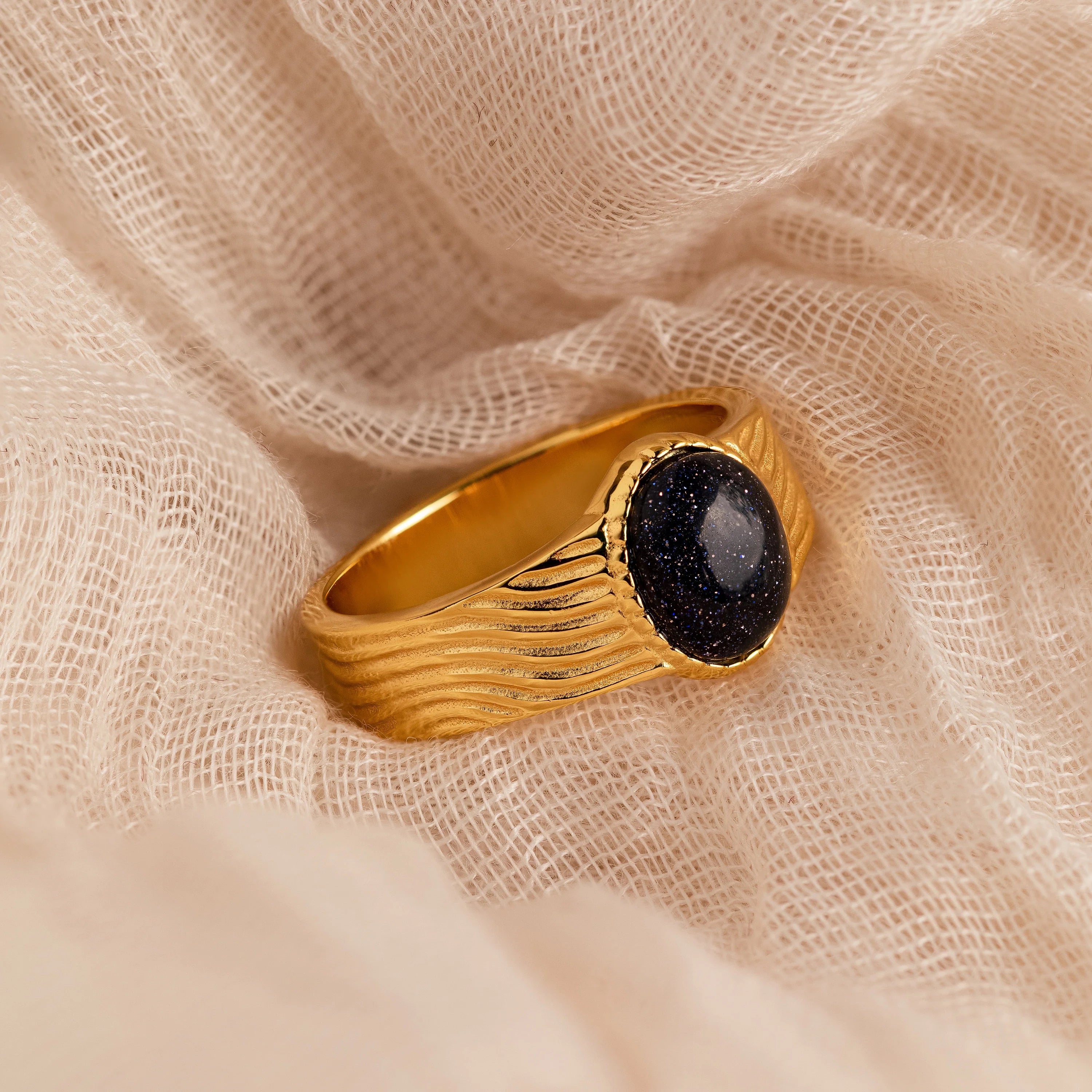 Celestial Black Signet Ring Silver 18K Gold Plated