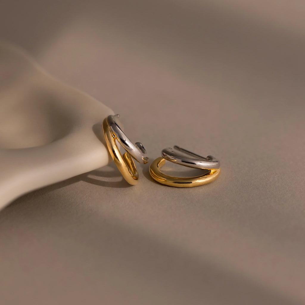 Mixed Metal Duo Hoops Silver 18K Gold Plated