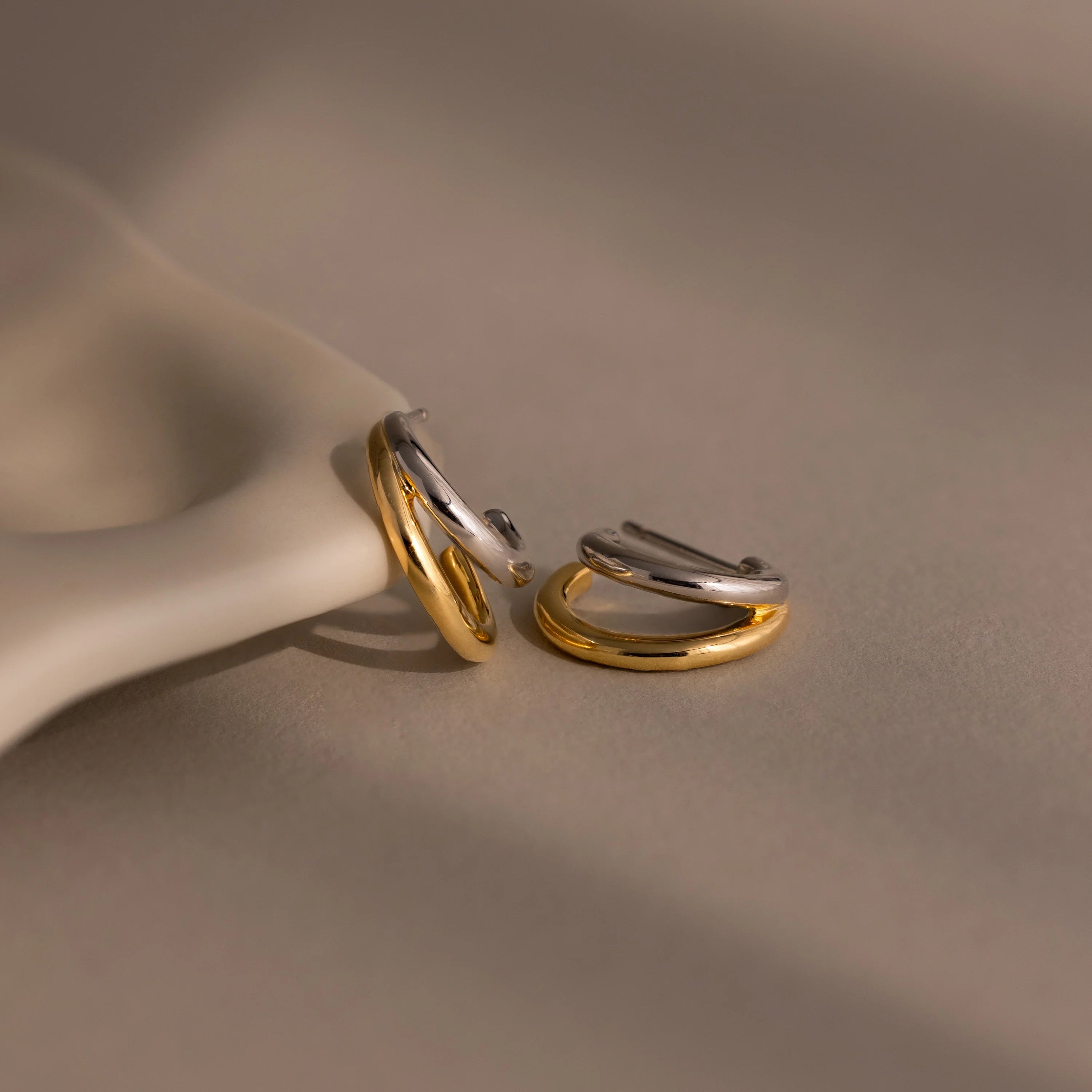 Mixed Metal Duo Hoops Silver 18K Gold Plated