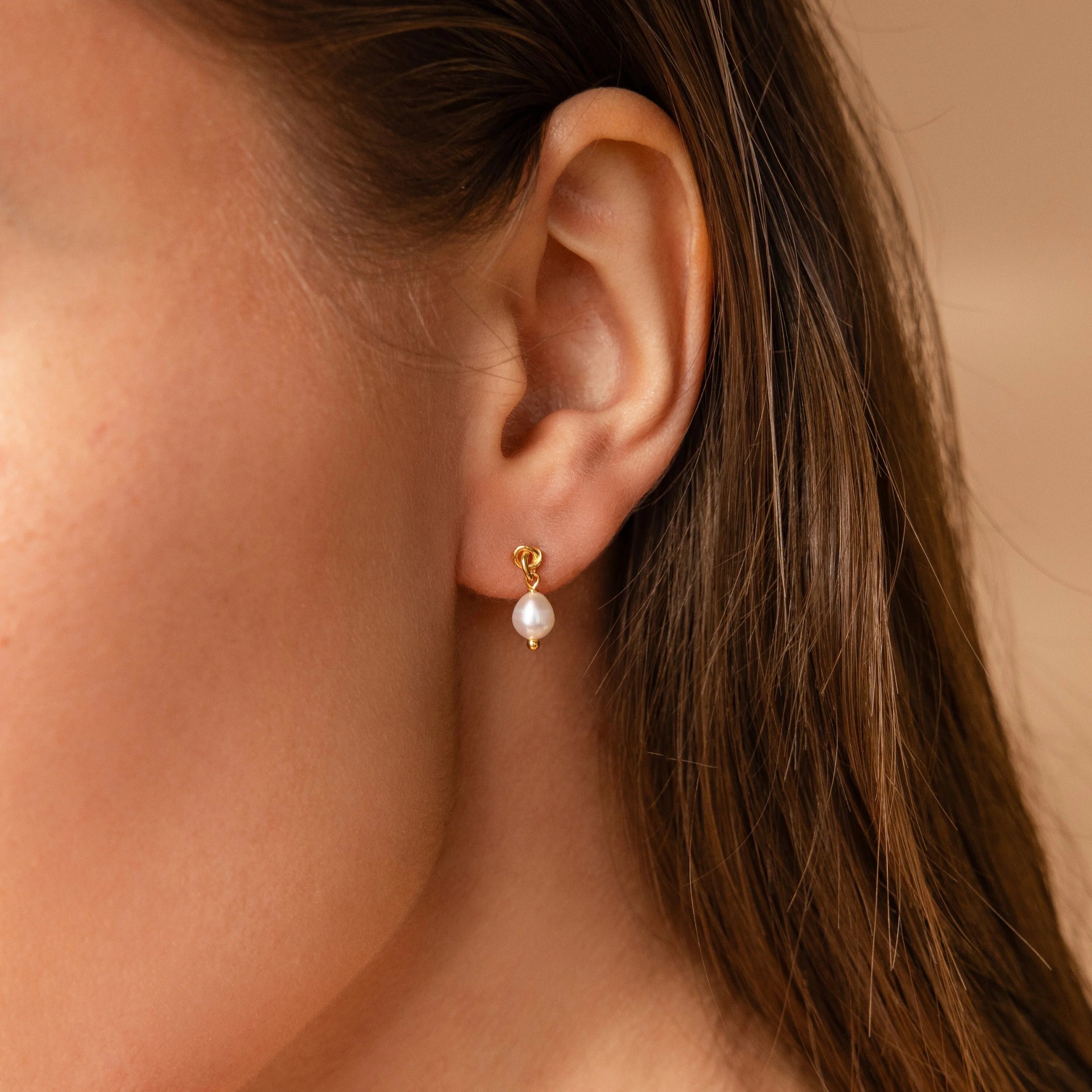 Dainty Knot Pearl Earrings Silver 18K Gold Plated