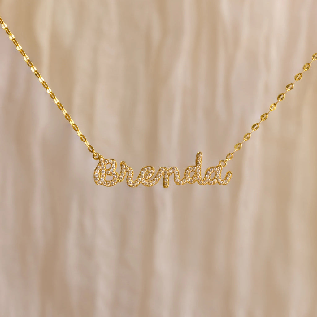 Pave Dream Script Name Necklace Silver 18K Gold Plated