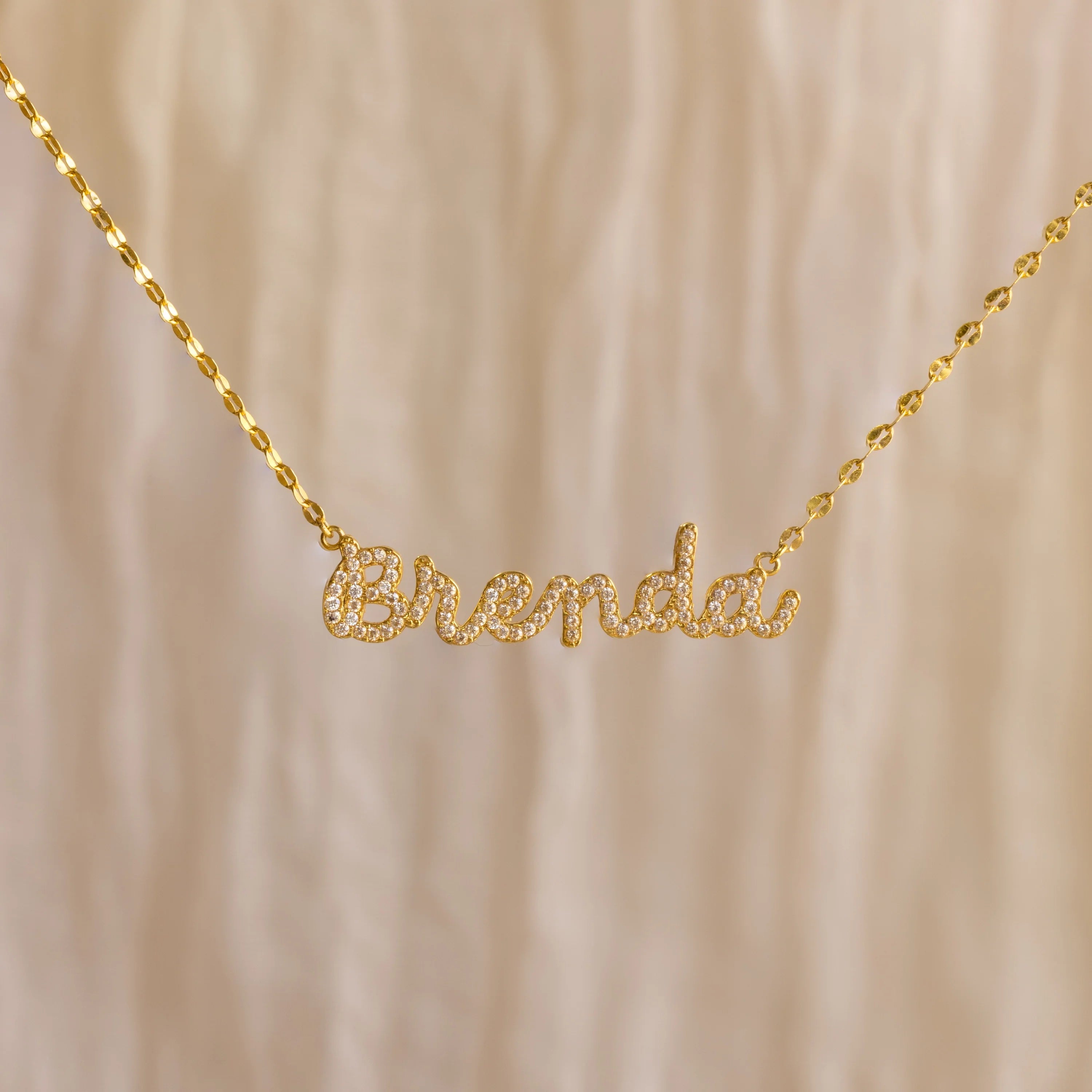 Pave Dream Script Name Necklace Silver 18K Gold Plated