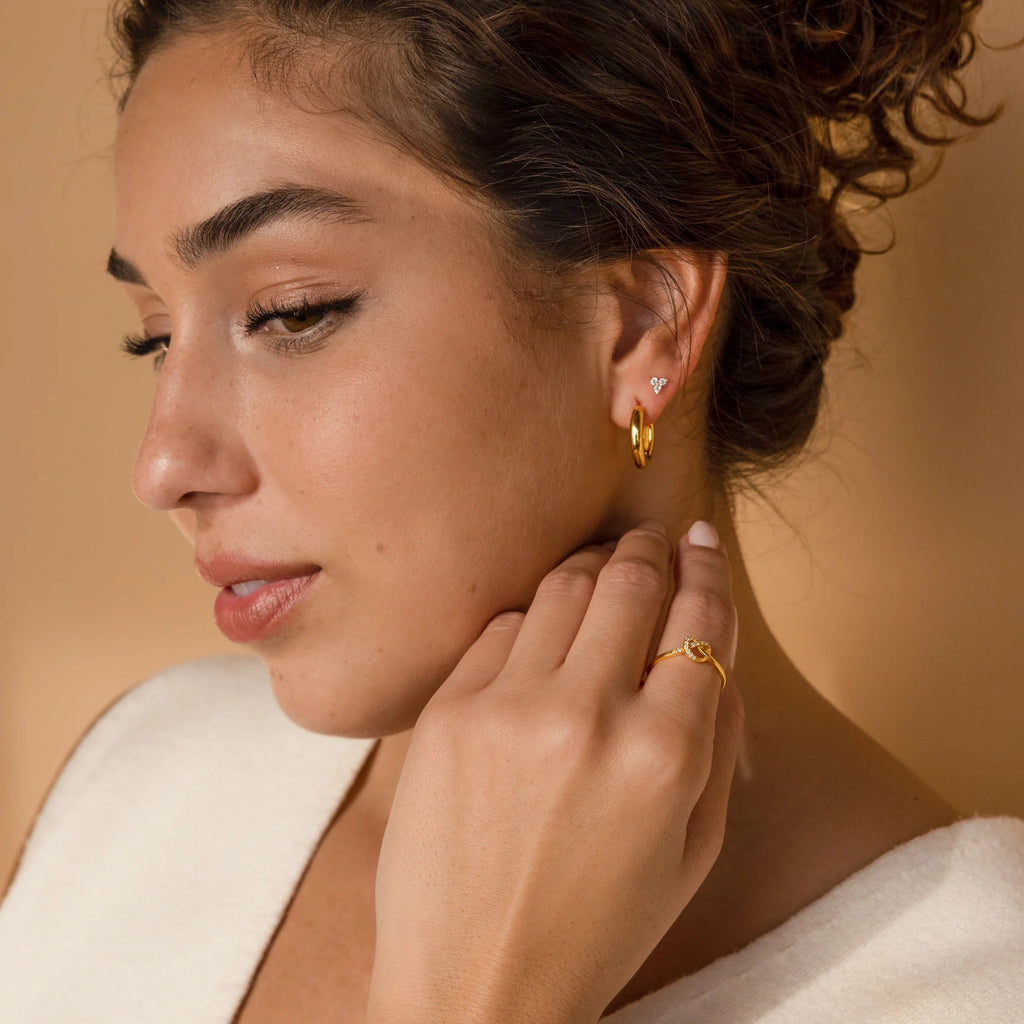 Pave Heart Knot Ring Silver 18K Gold Plated