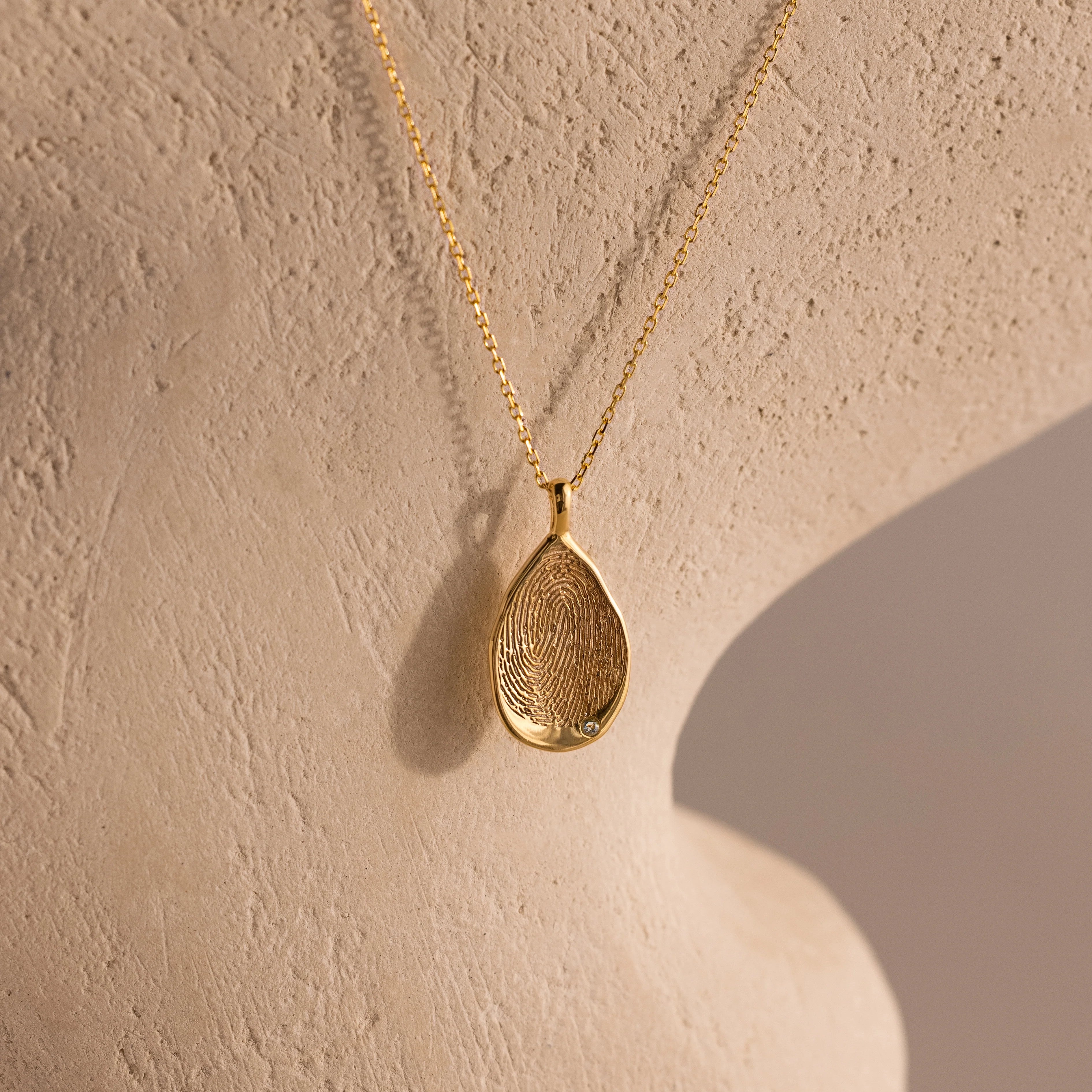 Organic Fingerprint Teardrop Necklace Silver 18K Gold Plated